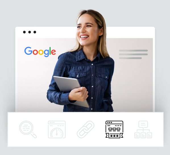 Uśmiechnięta kobieta na tle strony Google