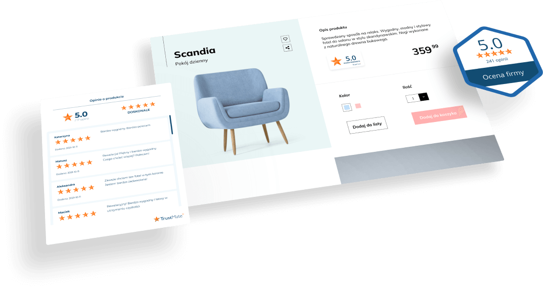 Przedstawienie przykładowej strony z opiniami klientów (trustmate)