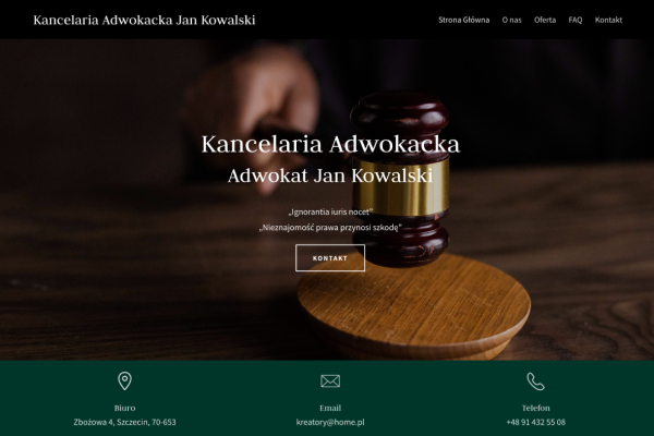 Przykładowy wygląd strony kancelarii adwokackiej